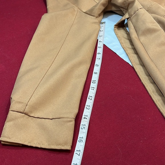 XL TAN button up Trench COAT office siren BELT pockets shoulder straps Corp core - Picture 15 of 16